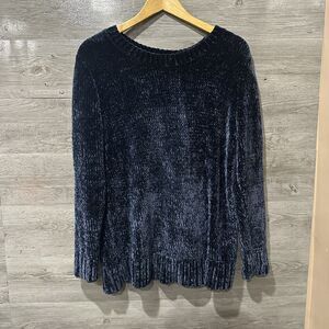 Orvis Womens Sweater Medium Velour Corduroy Blue Pullover Over Sized